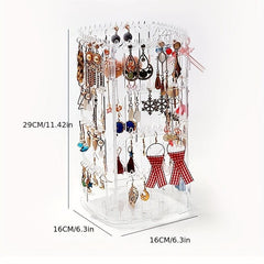 Rotating Jewelry Display Rack Earring Storage Holder Dustproof Portable Box
