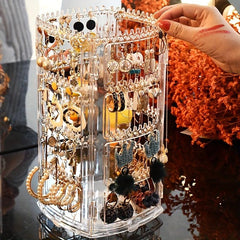 Rotating Jewelry Display Rack Earring Storage Holder Dustproof Portable Box