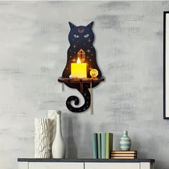 Cat Shaped Crystal Candle Display Rack Wall Mounted Wooden Shelf