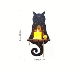 Cat Shaped Crystal Candle Display Rack Wall Mounted Wooden Shelf