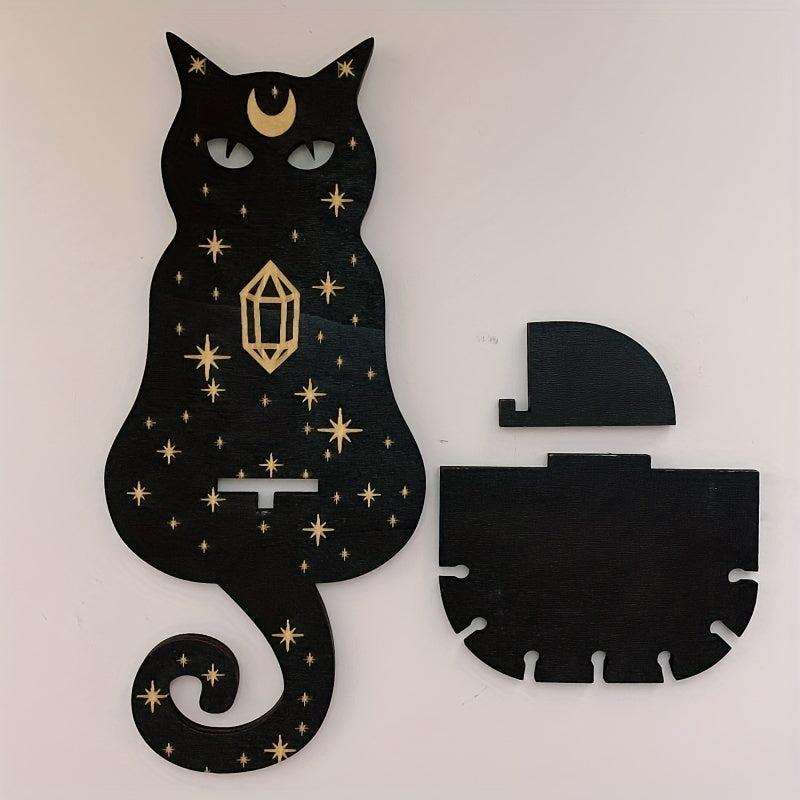 Cat Shaped Crystal Candle Display Rack Wall Mounted Wooden Shelf