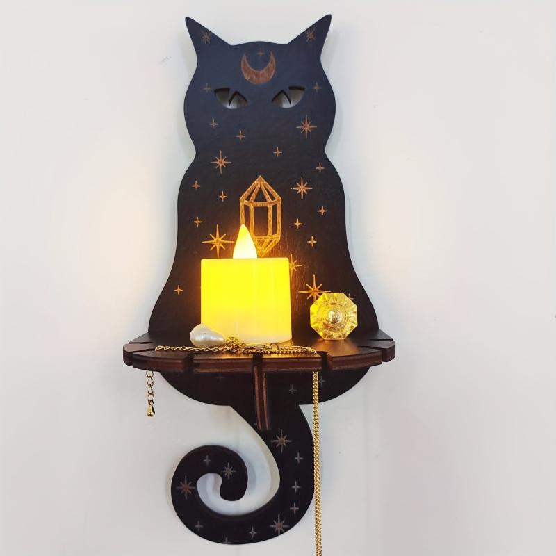 Cat Shaped Crystal Candle Display Rack Wall Mounted Wooden Shelf