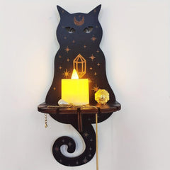 Cat Shaped Crystal Candle Display Rack Wall Mounted Wooden Shelf