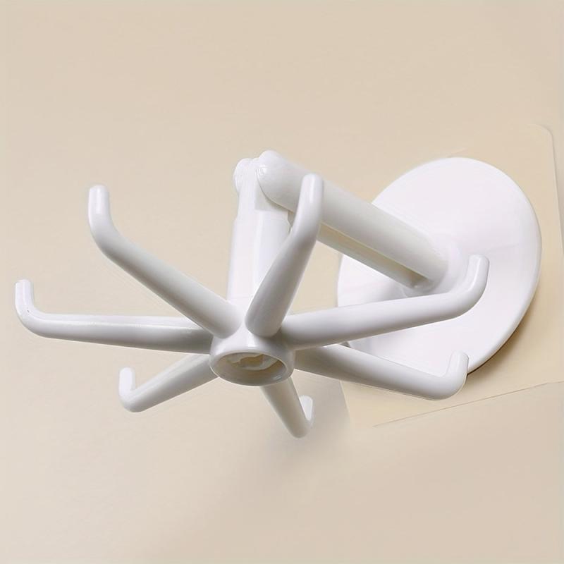 Plastic Rotating Self Adhesive Wall Hanger 7 Claws Storage Rack