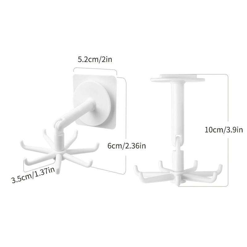 Plastic Rotating Self Adhesive Wall Hanger 7 Claws Storage Rack