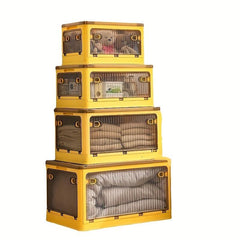 Transparent Folding Storage Box for Clothing Books Four Sided Open