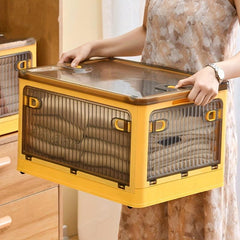 Transparent Folding Storage Box for Clothing Books Four Sided Open