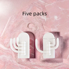5pcs Adhesive 3-hook Wall Hanging Cactus Rota