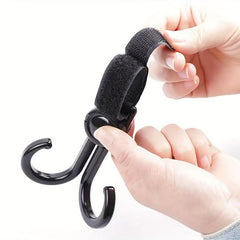 2pcs Rotatable Dual Hook Stroller Hanging Hook with Fastener Strap