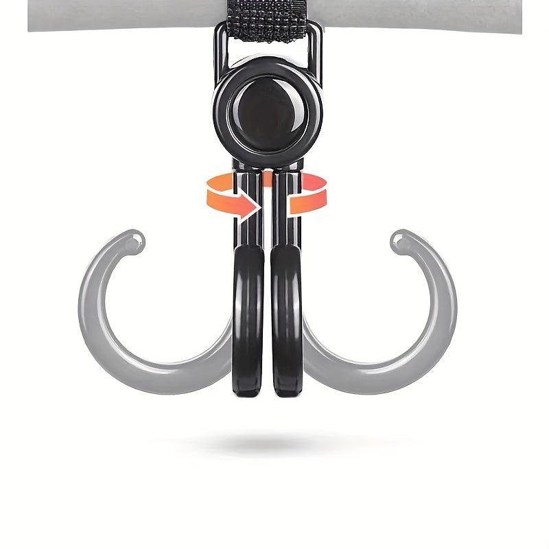 2pcs Rotatable Dual Hook Stroller Hanging Hook with Fastener Strap