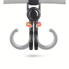 2pcs Rotatable Dual Hook Stroller Hanging Hook with Fastener Strap