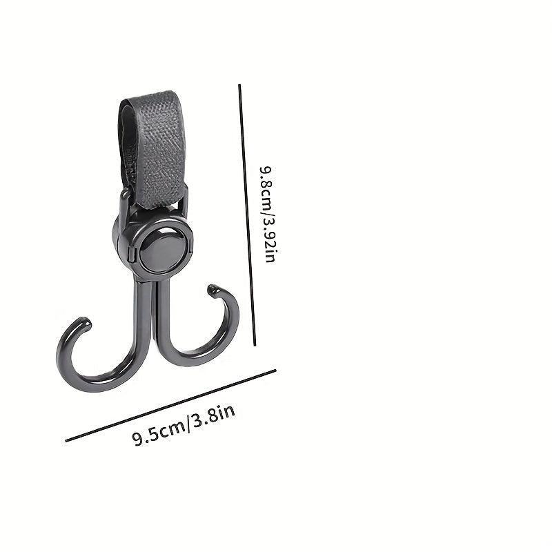 2pcs Rotatable Dual Hook Stroller Hanging Hook with Fastener Strap