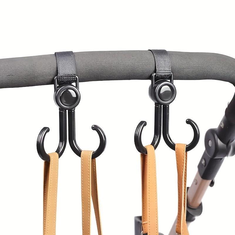 2pcs Rotatable Dual Hook Stroller Hanging Hook with Fastener Strap