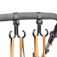 2pcs Rotatable Dual Hook Stroller Hanging Hook with Fastener Strap