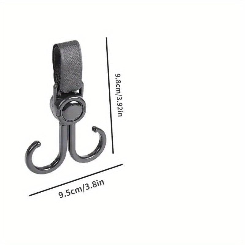 2pcs Rotatable Dual Hook Stroller Hanging Hook with Fastener Strap