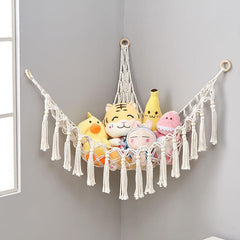 Boho Toy Hammock Corner Storage with Tassels for Nursery Bedroom