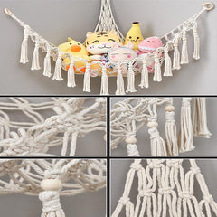 Boho Toy Hammock Corner Storage with Tassels for Nursery Bedroom