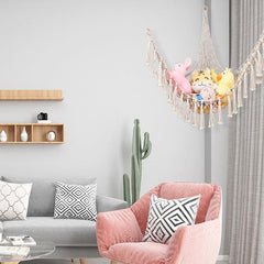 Boho Toy Hammock Corner Storage with Tassels for Nursery Bedroom