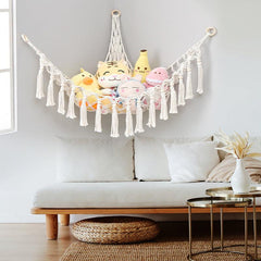 Boho Toy Hammock Corner Storage with Tassels for Nursery Bedroom