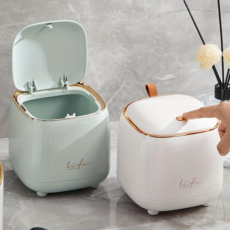 Mini Desktop Trash Can with Lid for Home Office Bedroom Car Plastic Dust Bin