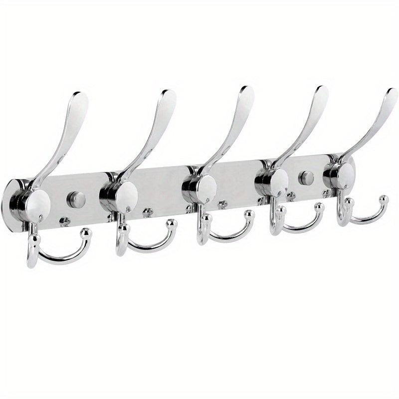 2pcs Wall Mounted Coat Rack 5 Tri Hooks Stainless Steel Coat Hook Rail