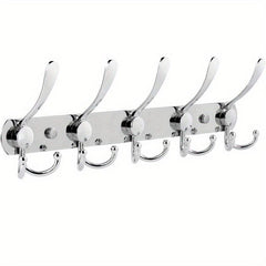 2pcs Wall Mounted Coat Rack 5 Tri Hooks Stainless Steel Coat Hook Rail
