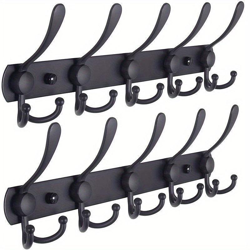 2pcs Wall Mounted Coat Rack 5 Tri Hooks Stainless Steel Coat Hook Rail