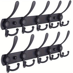 2pcs Wall Mounted Coat Rack 5 Tri Hooks Stainless Steel Coat Hook Rail