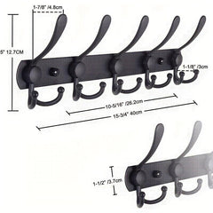 2pcs Wall Mounted Coat Rack 5 Tri Hooks Stainless Steel Coat Hook Rail