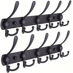 2pcs Wall Mounted Coat Rack 5 Tri Hooks Stainless Steel Coat Hook Rail