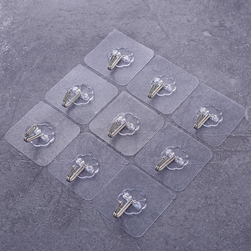 10pcs Transparent Sticker Stainless Steel Hook Self Adhesive Single Wall Hook