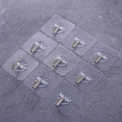 10pcs Transparent Sticker Stainless Steel Hook Self Adhesive Single Wall Hook