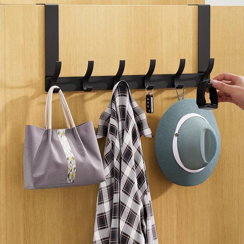 6 Door Hanger Hooks Over The Door Towel Rack Coat Towel Bag Robe Hat Bathroom
