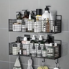 Wall-mounted Bathroom Storage Rack with Hooks