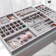 Grey Flocked Cloth Jewelry Tray with 1 Compartment