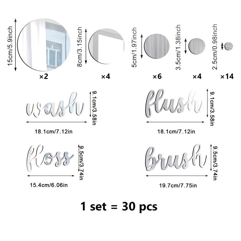 30pcs Acrylic Mirror Wall Stickers for Bathroom & Toilet Decor