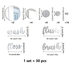 30pcs Acrylic Mirror Wall Stickers for Bathroom & Toilet Decor