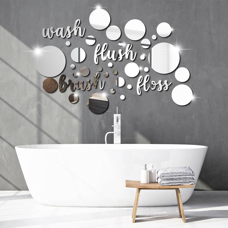 30pcs Acrylic Mirror Wall Stickers for Bathroom & Toilet Decor