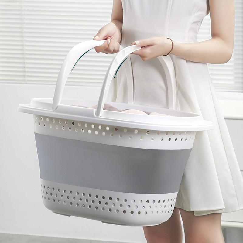 1pc Folding Plastic Laundry Basket Dirty Clothes Storage Basket Large Capacity