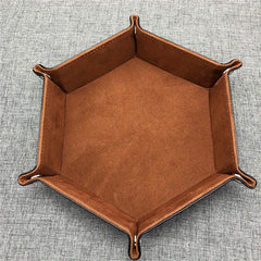 Foldable Hexagonal Storage Box with PU Tray - Organize Keys, Dice, and Sundries