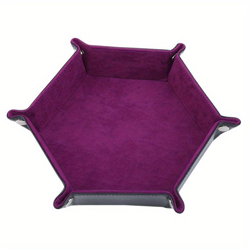 Foldable Hexagonal Storage Box with PU Tray - Organize Keys, Dice, and Sundries