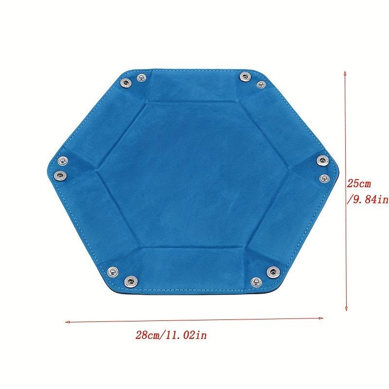 Foldable Hexagonal Storage Box with PU Tray - Organize Keys, Dice, and Sundries
