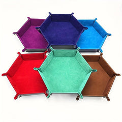 Foldable Hexagonal Storage Box with PU Tray - Organize Keys, Dice, and Sundries