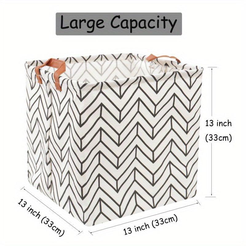 Square Folding Storage Basket Organizer Waterproof PU Leather Handle