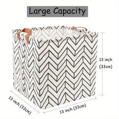 Square Folding Storage Basket Organizer Waterproof PU Leather Handle