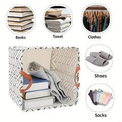 Square Folding Storage Basket Organizer Waterproof PU Leather Handle
