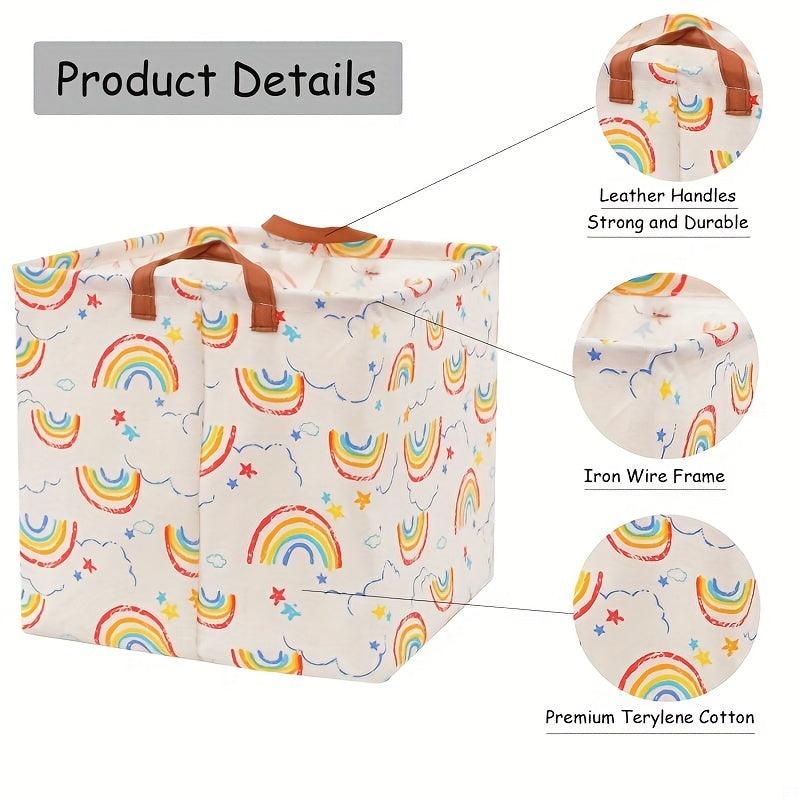 Square Folding Storage Basket Organizer Waterproof PU Leather Handle