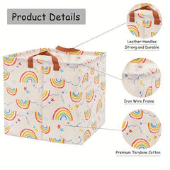 Square Folding Storage Basket Organizer Waterproof PU Leather Handle