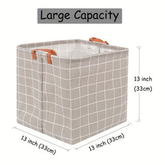 Square Folding Storage Basket Organizer Waterproof PU Leather Handle