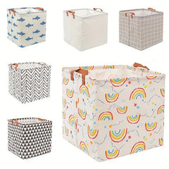 Square Folding Storage Basket Organizer Waterproof PU Leather Handle